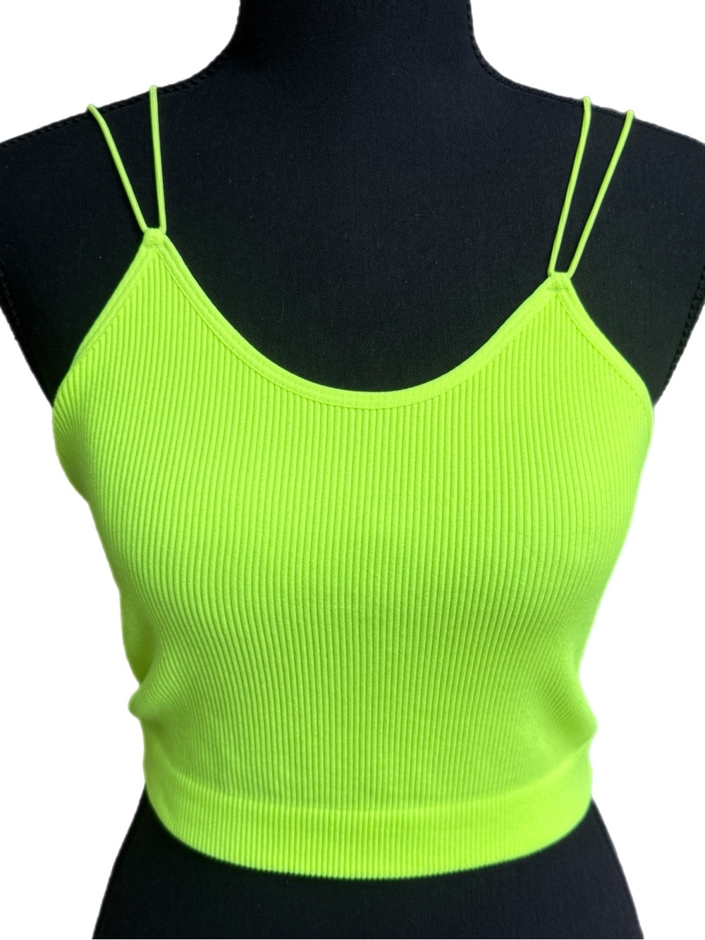 Zenana – Neon‎ Yellow Ribbed Double-Strap Brami Crop